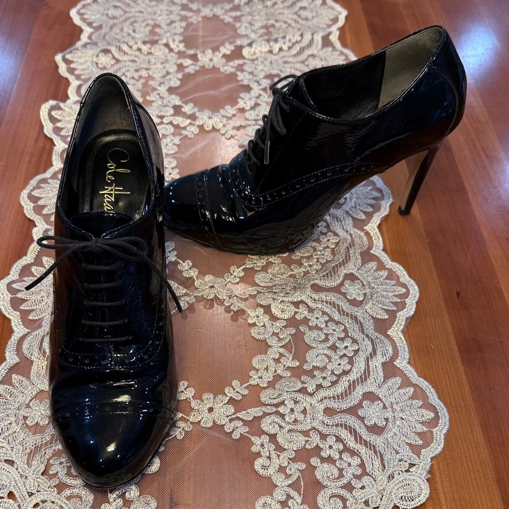 Cole Haan Glossy Black Women's Heeled Oxfords